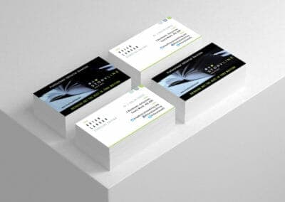 Stacks of business cards for Storyline Editing, a Wexford web design company.